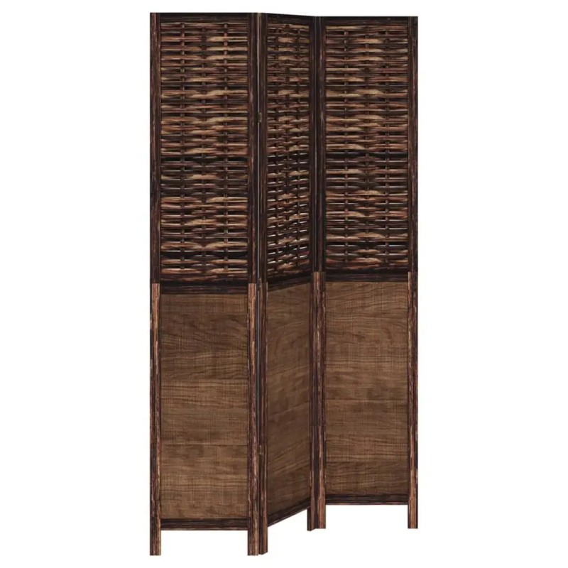 Dark Brown Solid Wood Paulownia 3-Panel Room Divider Elegant Screen