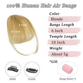 Clip in Bangs 100% Real Human Hair Wispy Bangs Blonde Bangs Hair Clip Air Bangs Fake Bangs with Fringe Clip on Bangs Curved Bangs Hairpieces for Women Daily Wear