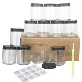 MILIVIXAY 12 Pack 8 OZ Thick Glass Clear Candle Jars with All Black Metal Lids-Bulk Empty Candle Jars for Making Candles-Canning Jar for Spice, Liquid, Sample- Dishwasher Safe.