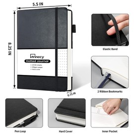 Annecy Numbered Bullet Dotted Journal Notebook, Medium 5.5x 8.25, 160 Pages 100GSM Writing Paper, A5 Black Faux Leather Cover with Pen Loop