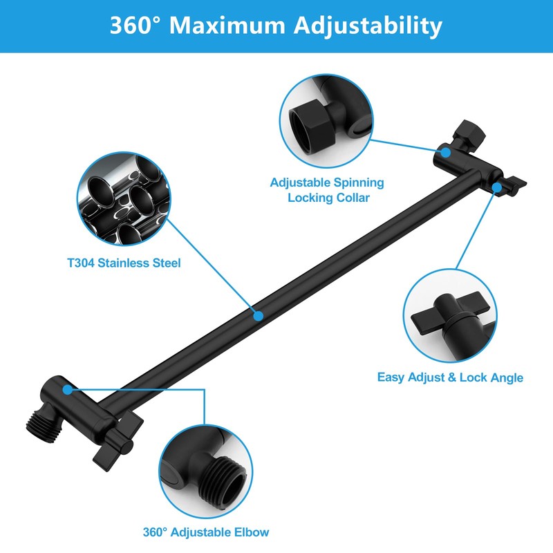 Lordear shower Head Extension Arm Black 11 Inch Wall Mounted