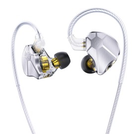 CCZ BC04 Metal in ear Monitor Headphones, 1DD 1BA Hybrid Drivers iem Earphones with 10mm Dynamic Driver, Customized 1BA, Wired Gaming Earbuds, Tangle-free OFC Cable for Laptop, PC(without mic, Silver)