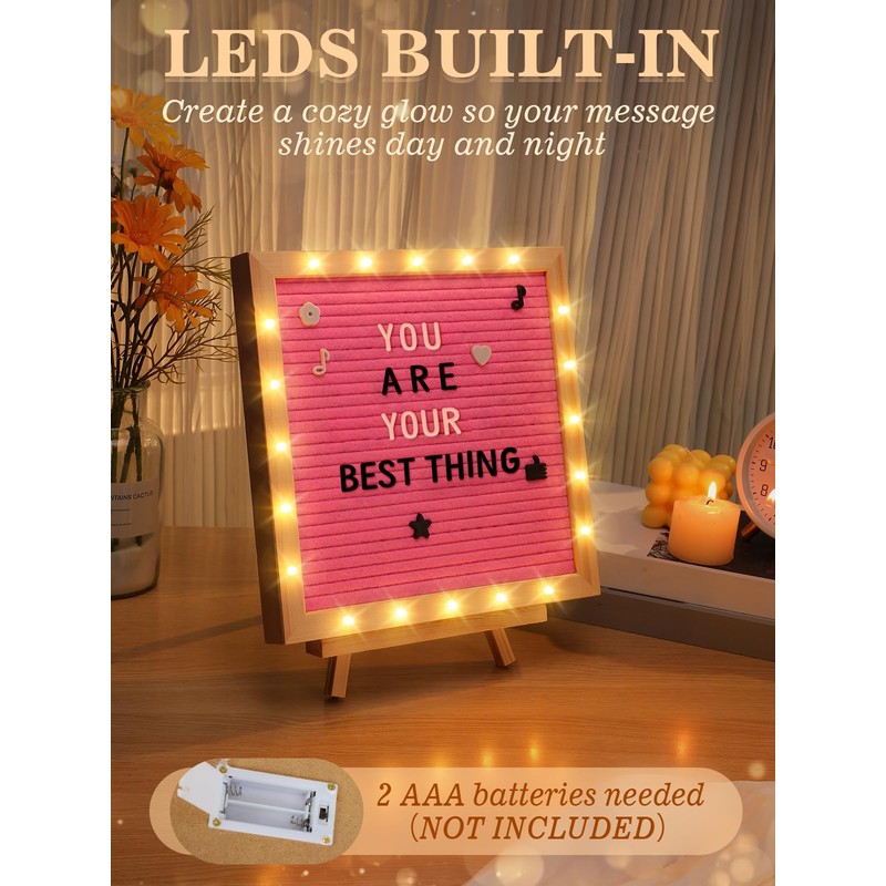 Changeable Felt Letter Board with LED Lights - 10×10" Message