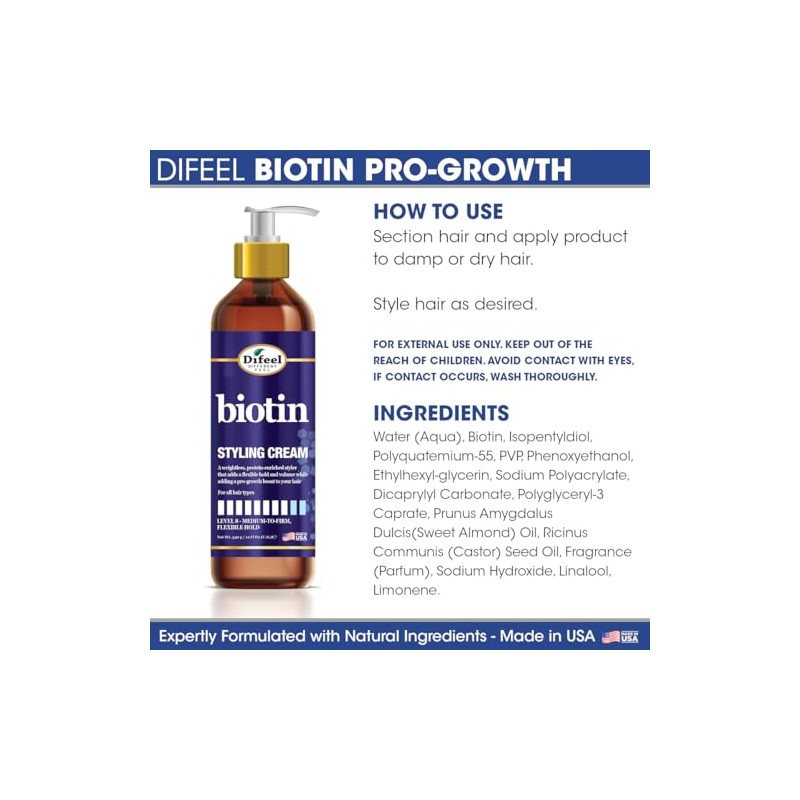 Difeel Biotin - Crema para peinar de 12 onzas, nivel