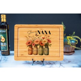 She Is Nana Sublimation Boards, Mothers Day Gifts for Grandma Cutting Board, Moms Kitchen Chopping Blocks, Kitchen Gift for Granny, Mother's Day Charcuterie Board