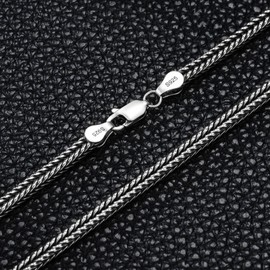 Lattd Franco Chain Sterling Silver Foxtail Necklace for Men 2mm 3mm Diamond Cut Chain for Men Women (Width: 2mm, Length: 24")