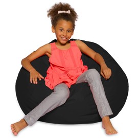 Posh Creations Bean Bag Chair Round EPS Filled Seat for Toddlers and Kids, Comfy Chair for Children, Large 38 Inch, Nylon - Solid Black