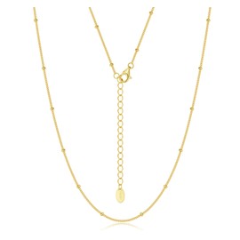 SILBERTALE Fine Silver/Gold 925 Sterling Silver Ball Chain Adjustable Choker Necklaces for Women 35/45/55 cm with 5 cm Extension Chain, Sterling Silver Gold