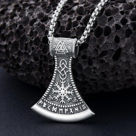 enjoylifecreative Viking Axe Necklace for Men 925 Sterling Silver Viking Compass Vegvisir Valknut Necklace Pagan Norse Viking Jewellery Gifts for Husband Father Son