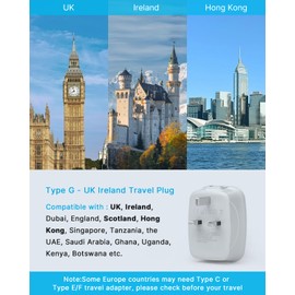 US to UK Ireland Travel Plug Adapter 2 Pack, VINTAR Type G Plug Adapter with 2 Outlets 4 USB Ports(1 USB-C), UK Power Adaptor for USA to England Scotland Dubai Hong Kong British Kenya London
