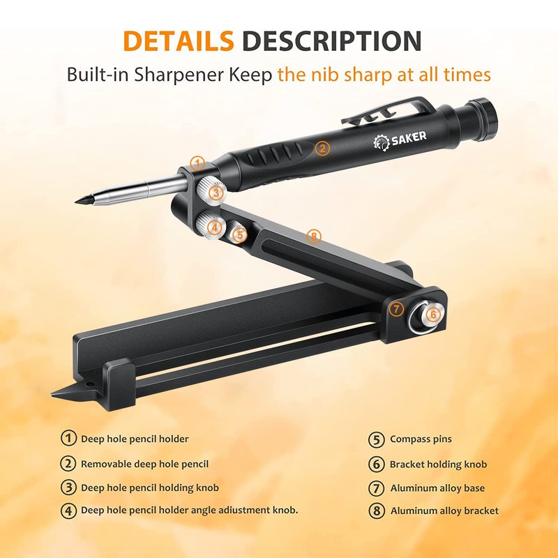 Saker Multi-function Scribing Tool- Construction Pencil- Aluminum Alloy Scribe Tool