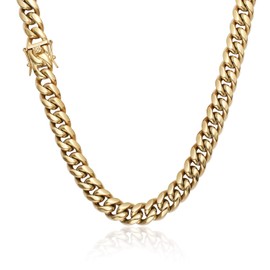GOLD IDEA JEWELRY Hip Hop 14K Cuban Link Chain 5 Times Real Gold Plated Heavy Solid 8mm-18mm Miami Cuban Link Chain Stainless Steel Necklace or Bracelet for Men (22, 12mm)