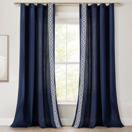 Lush Decor Luxury Modern Square Embroidery Border Window Curtain Panel (Single Panel), 52" W x 84" L, Navy