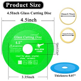 Lamoutor 3Pcs 4.5 Inch Glass Cutting Disc for Angle Grinder, Diamond Saw Blade, Tile Cutter Blade for Cutting Marble Glass Tile Jade Crystal（Green/Blue/Yellow）