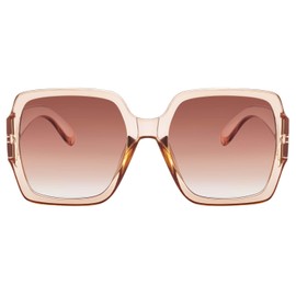 SEVOS Oversized Square Sunglasses For Women Fashion UV400 Protection Big Large UV Protection Men Sun Glasses-Transparent Brown Frame-Brown Lens