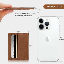 M-Plateau Credit Card Wallet, Super Slim Card Holder, Genuine Leather Wallet for Man and Women with 6 Card Slots and 1 Pocket (Tan)