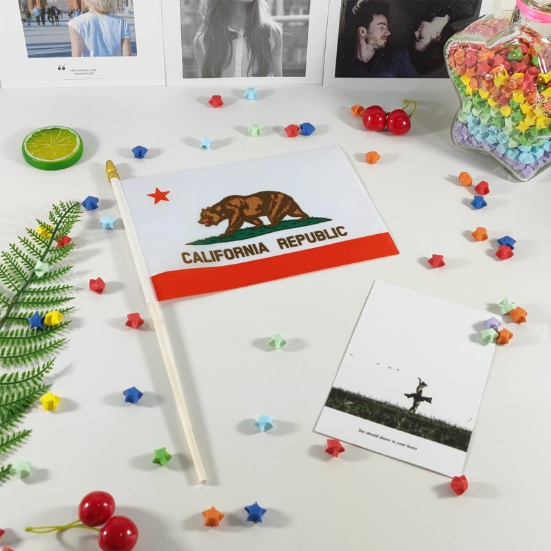 QQSD California Small Flag Stick Mini Hand Held Flags -