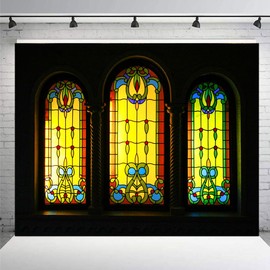 EMTOBT Vinyl 10x10ft Stained Glass Window Backdrop Colorful Window Glass Cathedral Photography Background Christian Religious Belief Church Event Decor Photo Booth Studio Props BJDJEM0159