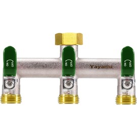 Yayamz 3 Way Garden Hose Splitter, Heavy Duty Brass Nickel Plated Rust Resistant Faucet Manifold, 3/4" Frost Resistant Outdoor Hose Adapter Connector，Hose Spigot Adapter with 3 Large Green Handles