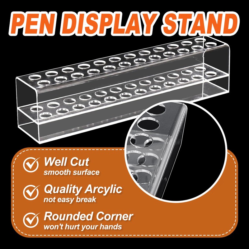 HESHUYU Acrylic Pen Display Holder 24-Slots 12mm Pen Display Stand