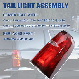 Goopool Tail Light Assembly Compatible with 2015 2016 2017 2018 2019 2020 Chevy Tahoe Suburban LED Brake Lamp Right Passenger Side 84467059 GM2801264