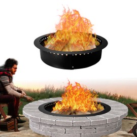 FEBTECH - Smokeless Fire Pit Insert - Steel 45" Round Foldable Fire Pit Ring with Air Vents and Coller Support - DIY Fire Ring in or Above Ground for Patio Outdoor Garden Bonfire Camping Accessories