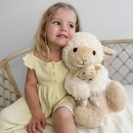 Tezituor 2-in-1 Large Sheep Stuffed Animal, 16 Inch Big Stuffed Sheep Plush with Baby Toy for Girls Boys, Cuddle Hugging Lamb Plush Gift for Birthday Christmas