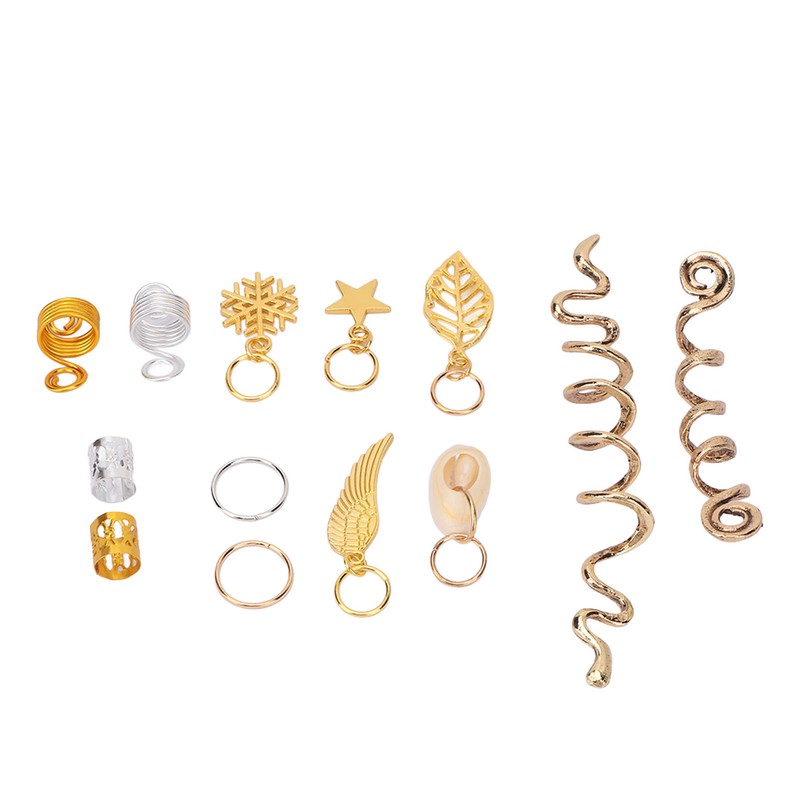 206pcs Dreadlocks Hair Jewelry Rings DIY Alloy Metal Golden Silver