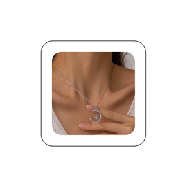 Xduargs Boho Crystal Moon Pendant Necklace Silver CZ Half Moon Planet Choker Necklace Vintage Crescent Moon Necklace Adjustable Crescent Moon Chain Necklace Jewellery for Women, Zinc