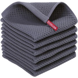 HYER KITCHEN 100% Cotton Waffle Weave Kitchen Dish Towels, Super Soft Absorbent Quick Drying Cleaning Towel, 12x12 Inches, 6-Pack, Dark Grey