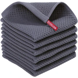 HYER KITCHEN 100% Cotton Waffle Weave Kitchen Dish Towels, Super Soft Absorbent Quick Drying Cleaning Towel, 12x12 Inches, 6-Pack, Dark Grey