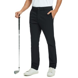 Rouen Golf Pants Men 8 Pockets Water Resistant Flat Front Chino Dress Pants Lightweight Stretch Casual Trousers Black