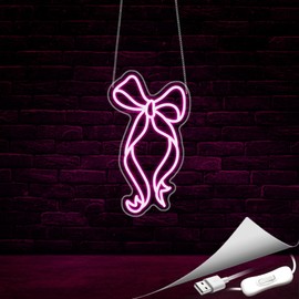 Gdbkabf Bow Neon Sign, Neon Signs for Wall Decor Neon Pink Ribbon Bow LED Signs Room Neon Light Up Signs Home Decor for Bedroom Club Party Bar Shop USB Operated