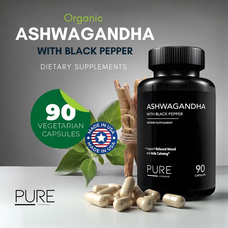 Organic Ashwagandha with Black Pepper - 90 Vegetarians Capsules |