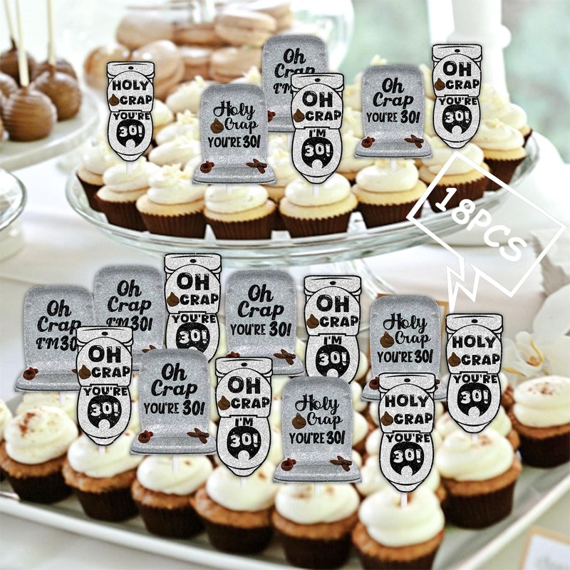 18pcs Glitter Poop Fly Toilet Dessert Cupcake Topper Pick for