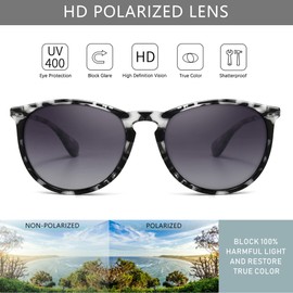SUNGAIT Vintage Round Sunglasses Women's Classic Retro Designer Style, Polarised grey gradient lenses/grey tortoiseshell frame (glossy surface)