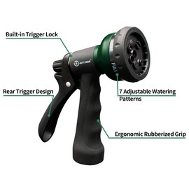 AUTOMAN AUTOMAN-Garden-Hose-Nozzle, ABS Water Spray Nozzle with 7 Adjustable Watering Patterns, Slip Resistant for Watering Plants, Lawn& Garden, Washing Cars, Cleaning, Showering Pets & Outdoor Fun.