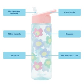 Smash Pastel Flower Water Bottle with Straw 700ml, Pink/Blue