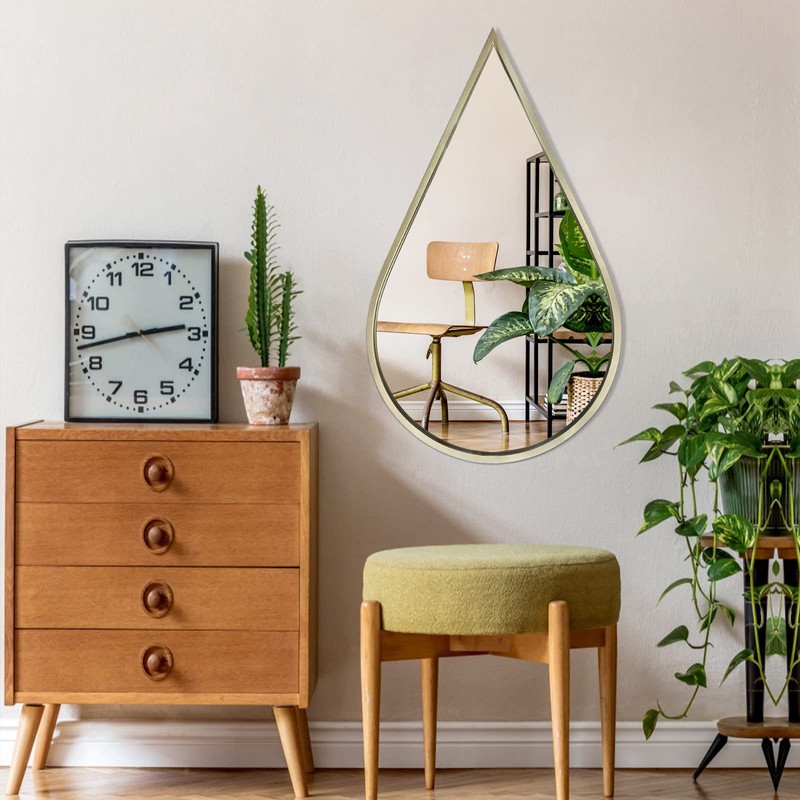 BAODANFU Decorative Mirrors Wall Mounted Mirror Drop Shape (Gold, 1-Pack)