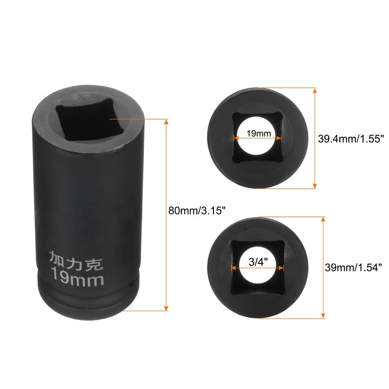 sourcing map 4 Point Square Socket 3/4" Drive by 19mm