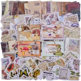 Xvroz 240 Pieces Vintage DIY Scrapbooking Stickers Pack,Multi Material Paper,Decorative Antique Retro Natural Collection,Diary Embellishment Supplies Paper Sticker for Craft(4 Set 1)