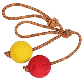 Weeyuu Rope Dog Toy, 2 Pack Ball on a Rope Dog Toys Durable Elastic Solid Rubber Balls for Fetch, Catch, Throw and Tug of War (5 cm, Red + Yellow)