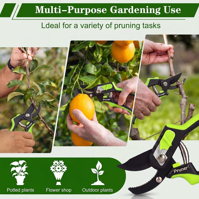 GARDENWORK 8" Professional Pruning Shears with Sharp SK5High-Carbon Blades,Garden Shears