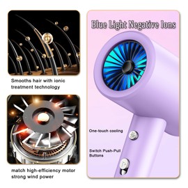 110V Hotel Wall Mounted Hair Dryer for Bathroom（with Night Light） Professional Styling HairDryer for Salon【Blue Light Negative Ions】 Fast Drying Restroom Blow Dryer，Matte Texture - Pearly White