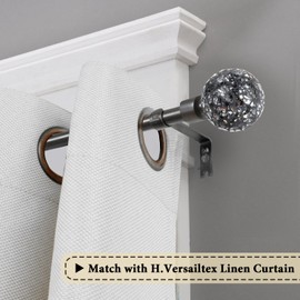 H.VERSAILTEX Window Curtain Rods for Windows 66 to 120 Inches Adjustable Decorative 3/4 Inch Diameter Standard Single Window Curtain Rod Set with Sparkling Mosaic Finials, Pewter
