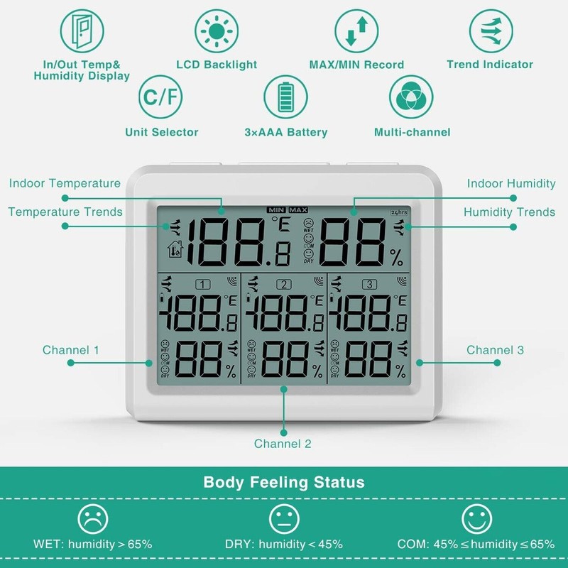 ORIA Indoor Outdoor Thermometer, Digital Hygrometer Thermometer, Wireless Tem...