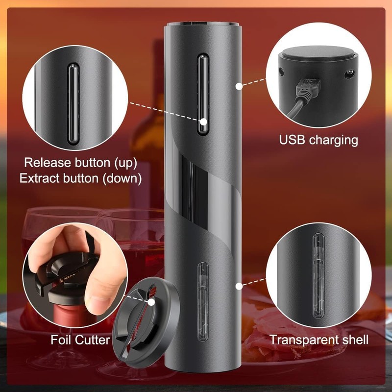 Electric Wine Opener, Wine Gift Automatic Wine Opener with Aluminum