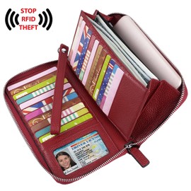 YALUXE Leather Zip Around Wallets for Women Wristlet Handbag Purse Phone Clutch Passport Credit Card Holder RFID Blocking