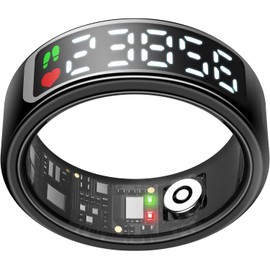 Kuinha Smart Ring, Fitness Tracker with Health Metrics Tracking, 50 Sports Modes, Sleep Analysis, IP68 Titanium, 7-Day Battery(Black 0#)