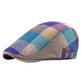 Panchitalk Newsboy Cap for Men and Women, Adjustable Ivy Gatsby Flat Cap Summer Colour Plaid Driving Cabbie Hat, 55-60cm(Blue)